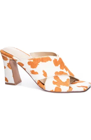 Women's Saldana Slide Heeled Sandal In Cognac Multi Calf Hair