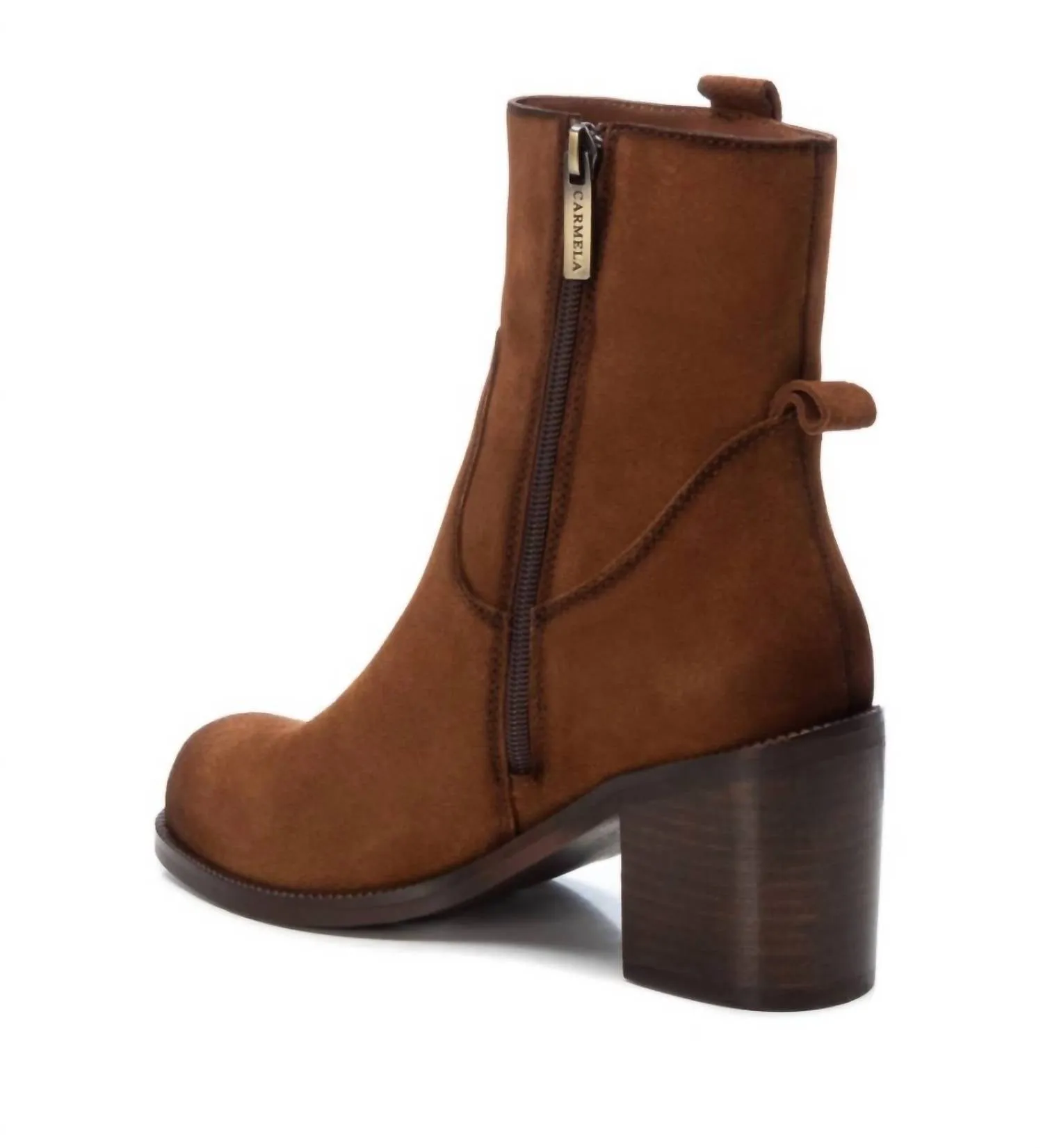 Women's Suede Block Heel Booties In Camel