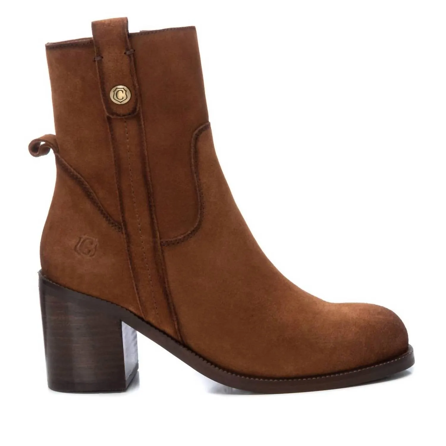 Women's Suede Block Heel Booties In Camel