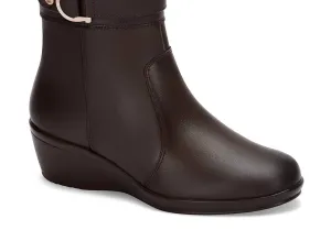Women's Wedge Leather Booties In Brown