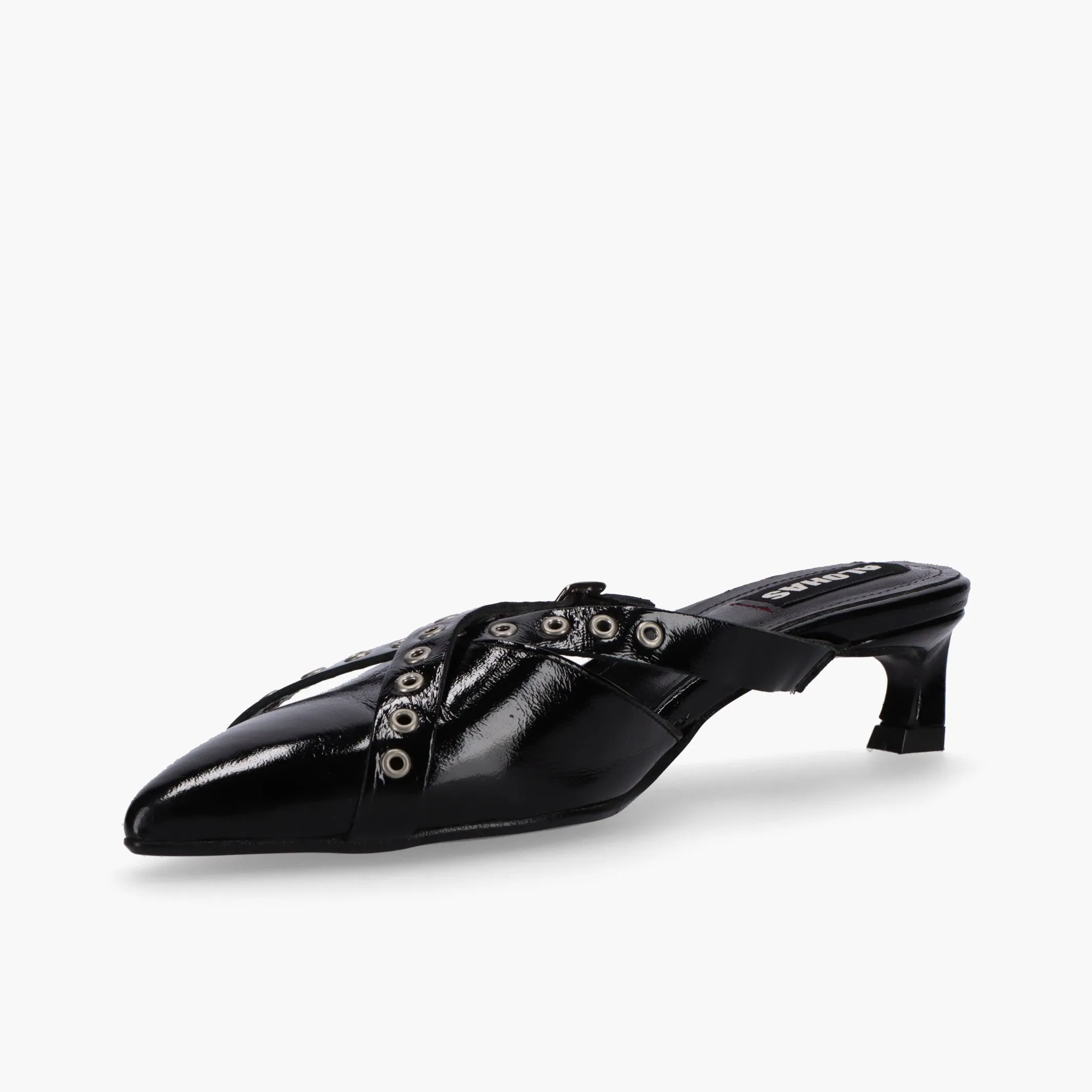 Zyra Onix Black Leather Mules