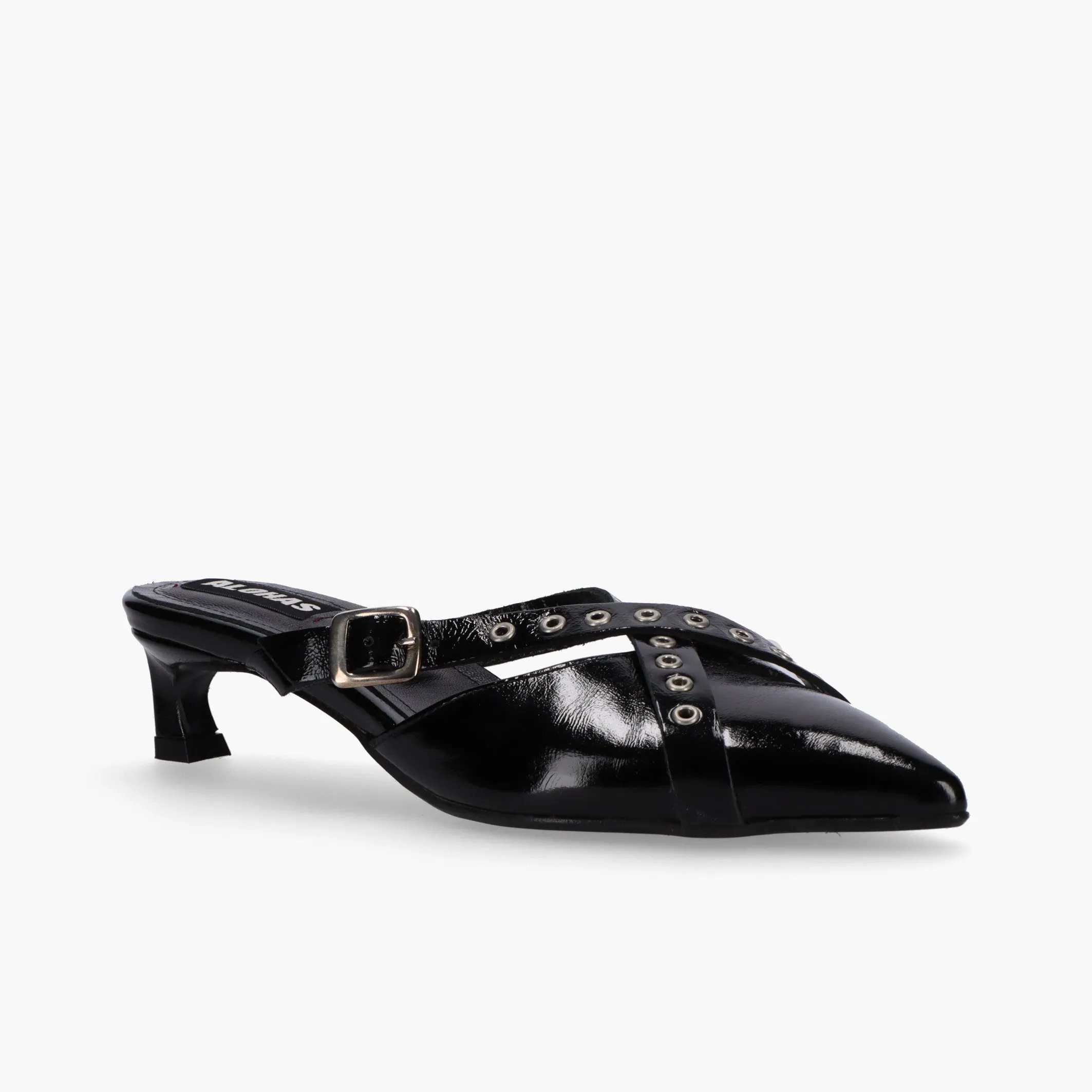 Zyra Onix Black Leather Mules