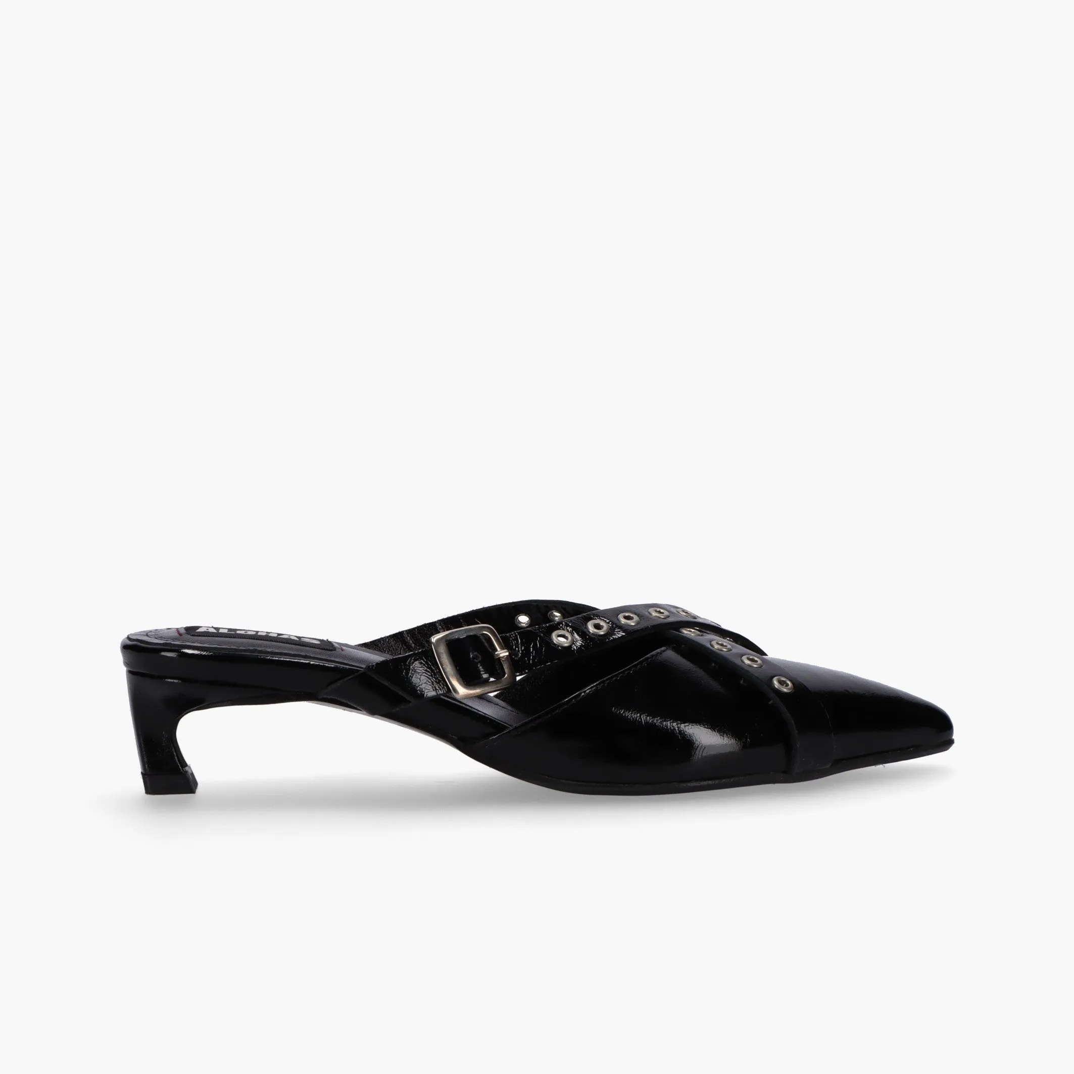 Zyra Onix Black Leather Mules