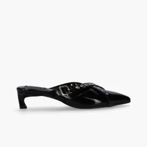 Zyra Onix Black Leather Mules
